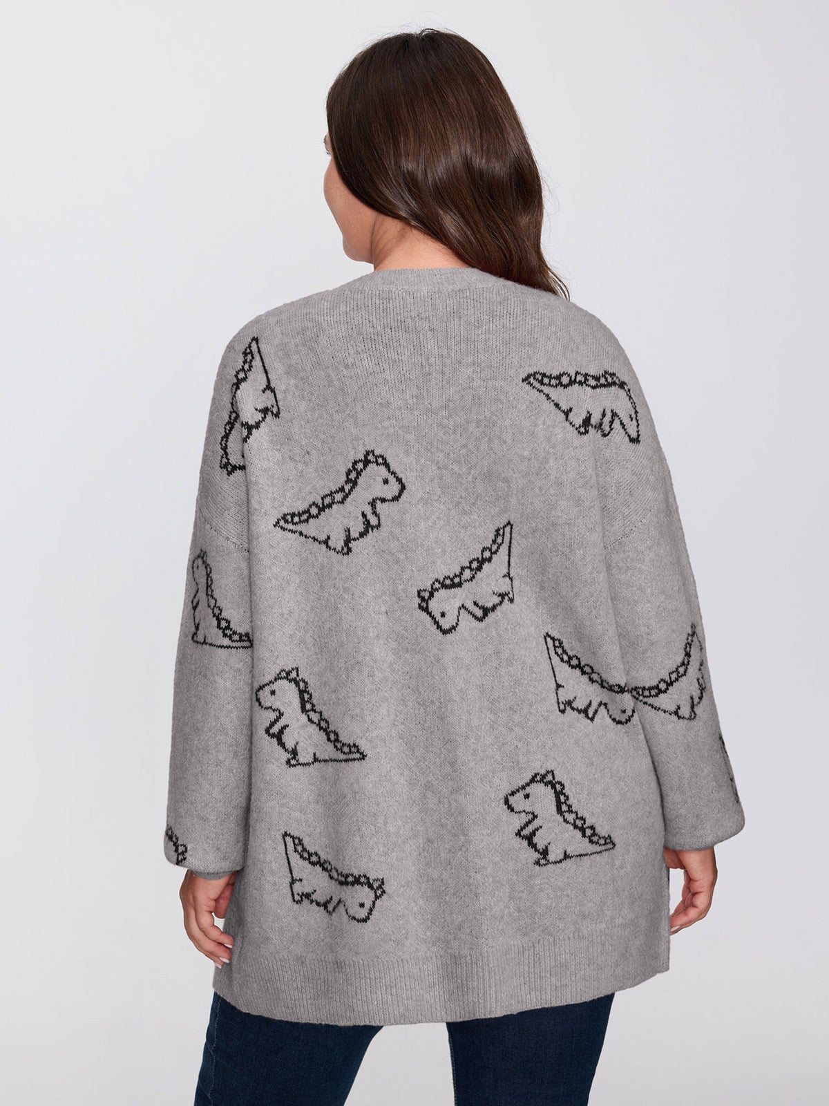 Jacquard Dinosaur Print Knit Cardigan