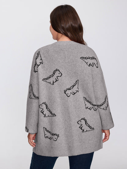 Jacquard Dinosaur Print Knit Cardigan