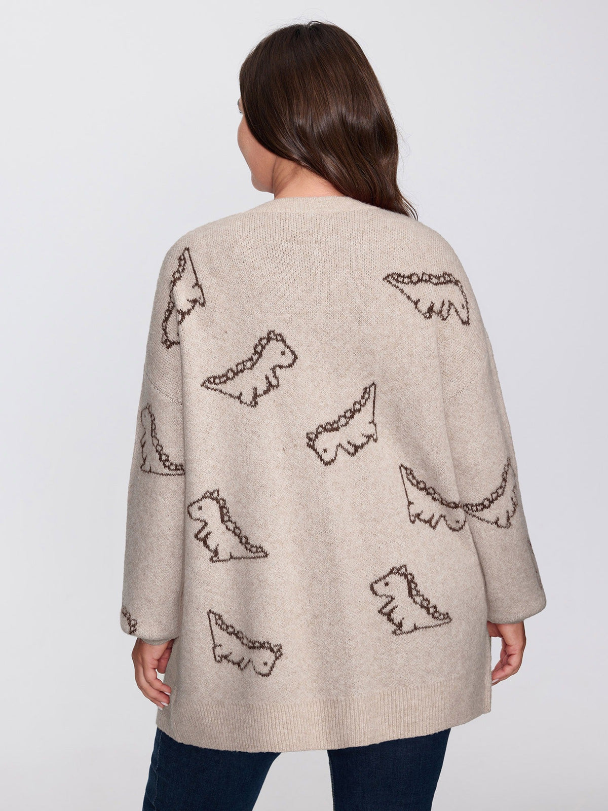 Jacquard Dinosaur Print Knit Cardigan