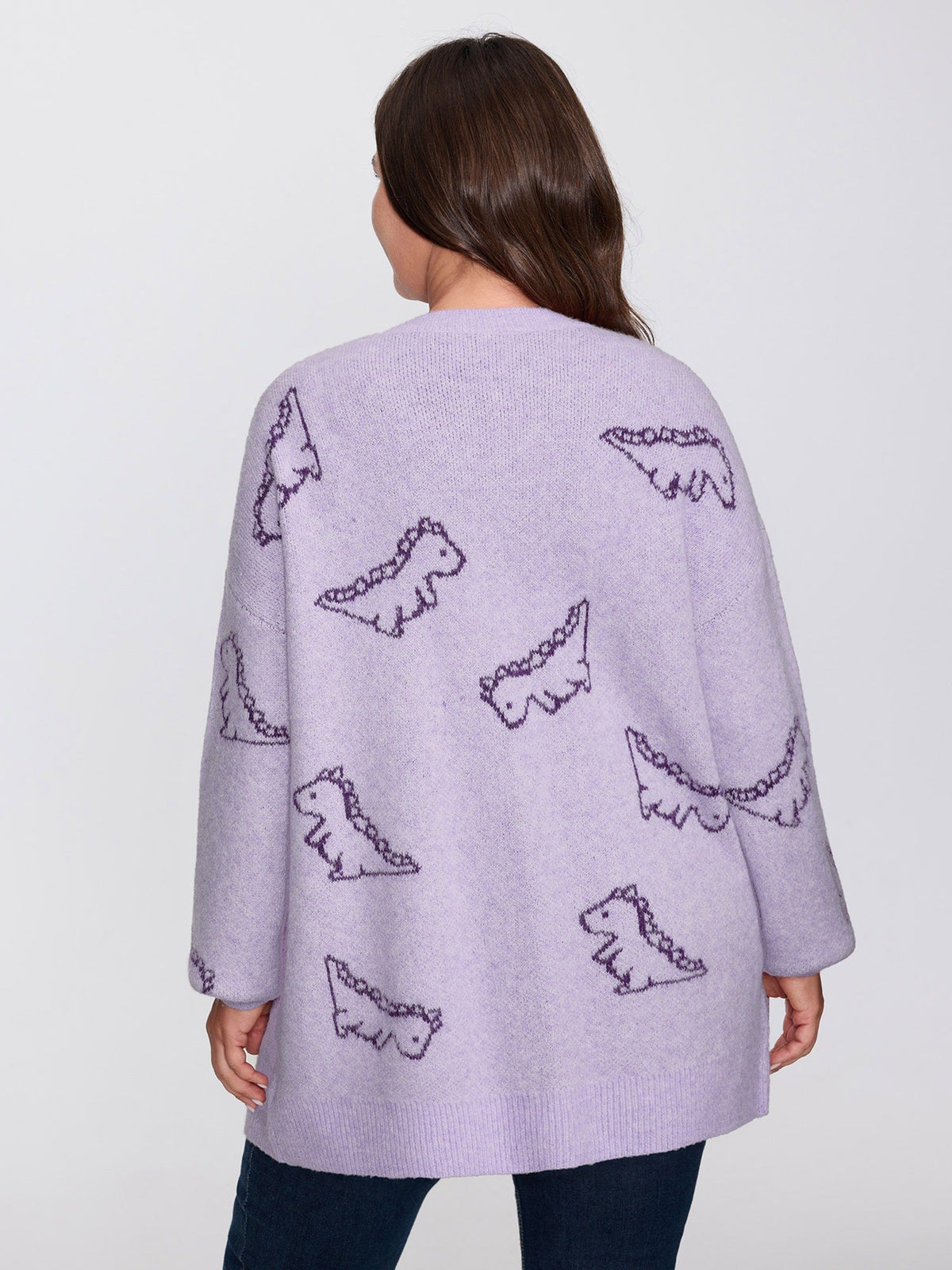 Jacquard Dinosaur Print Knit Cardigan