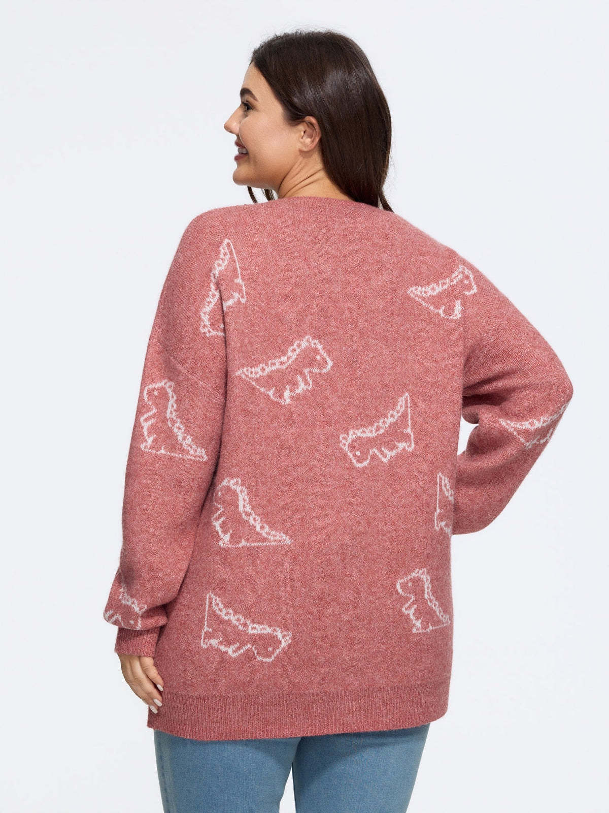 Jacquard Dinosaur Print Knit Cardigan