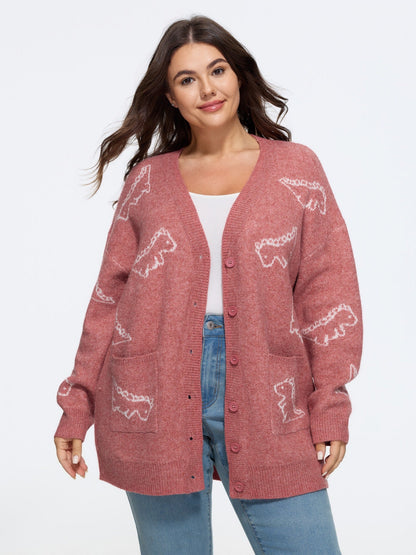 Jacquard Dinosaur Print Knit Cardigan
