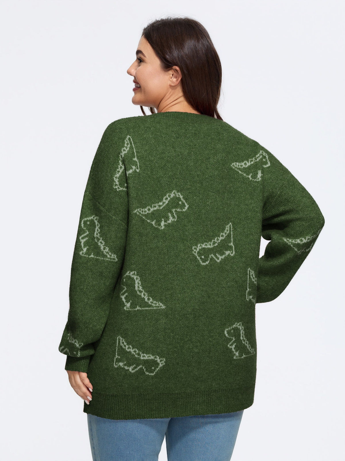 Jacquard Dinosaur Print Knit Cardigan