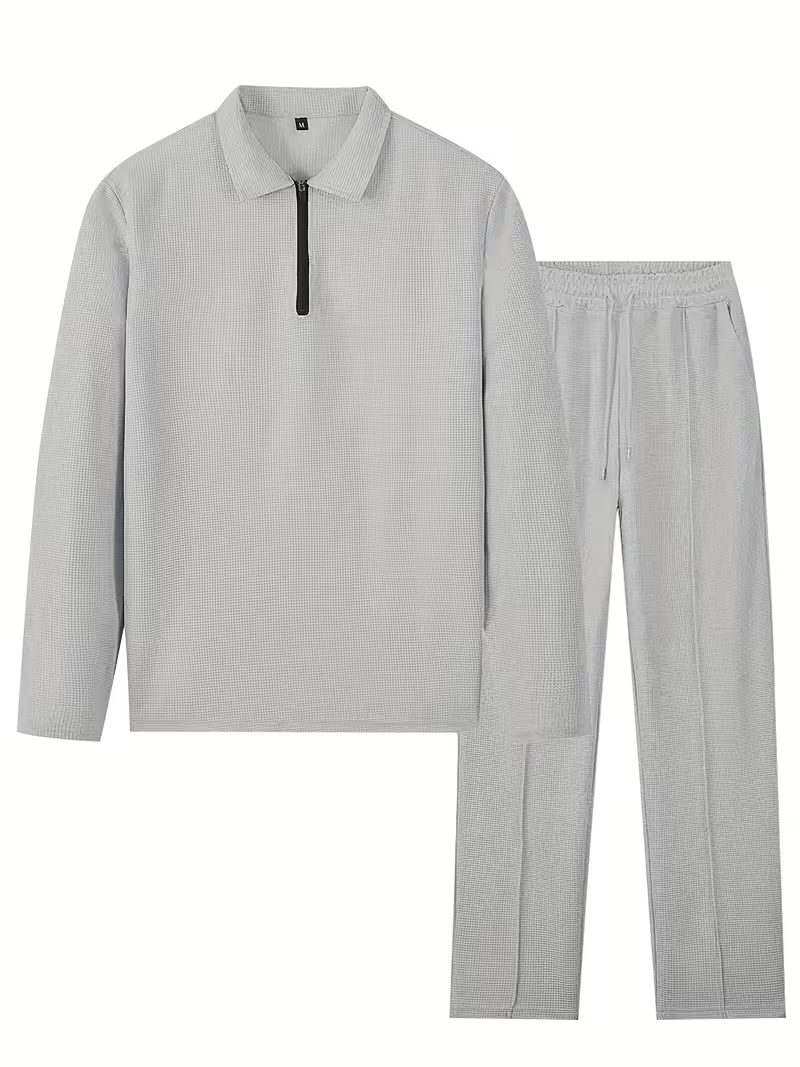 Men'S Waffle Texture Polo And Pants Set
