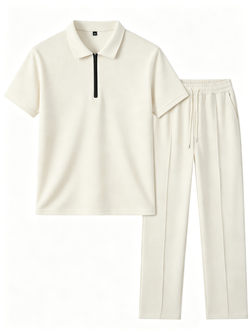 Men'S Waffle Texture Polo And Pants Set