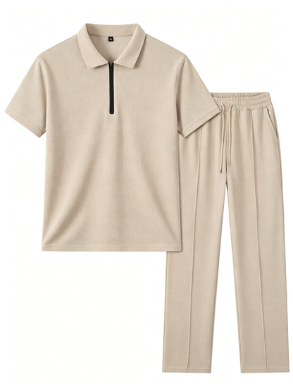 Men'S Waffle Texture Polo And Pants Set