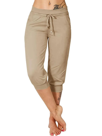 Women's Plain Drawstring Waist Capris Pants