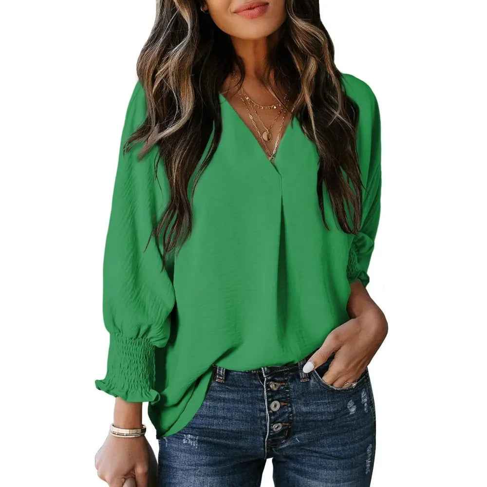 Women's V-Neck 3/4 Sleeve Oversized Tunic Tops