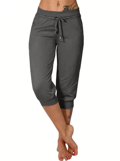 Women's Plain Drawstring Waist Capris Pants