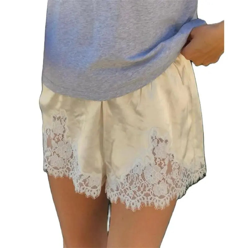 Satin Silk Shorts for Women Y2K Low Rise Lace Trim Micro Mini Shorts