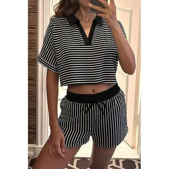 Women‘s Striped 2 Piece Short Sets
