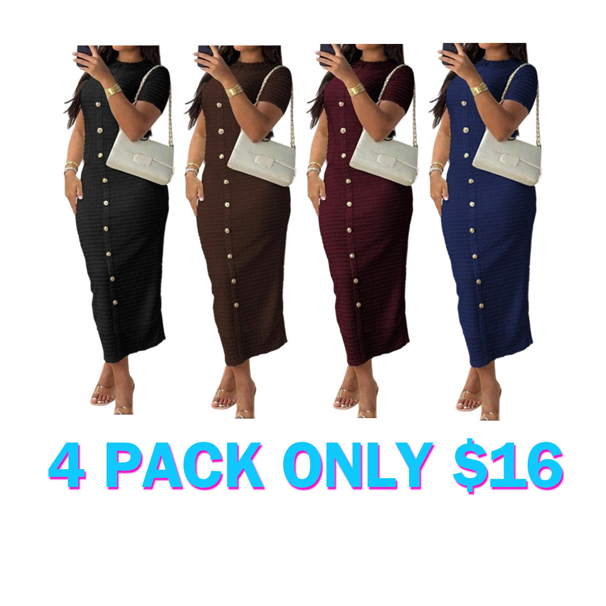 Women's Plain Zipper Back Round Neck Dress