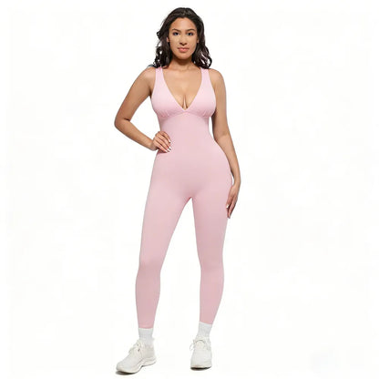 Deep V High-Waisted Tummy Control Jumpsuit