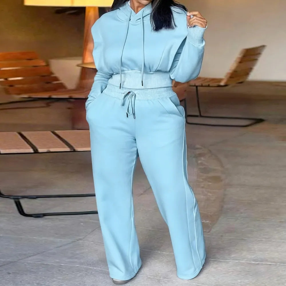 Long Sleeve Sweatshirt and Casual Wide Leg Sweatpants Set