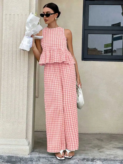 Women's Casual Sleeveless Top + Striped Pants Set