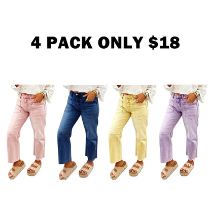 Women's Frayed Cropped Straight Jeans with Pockets