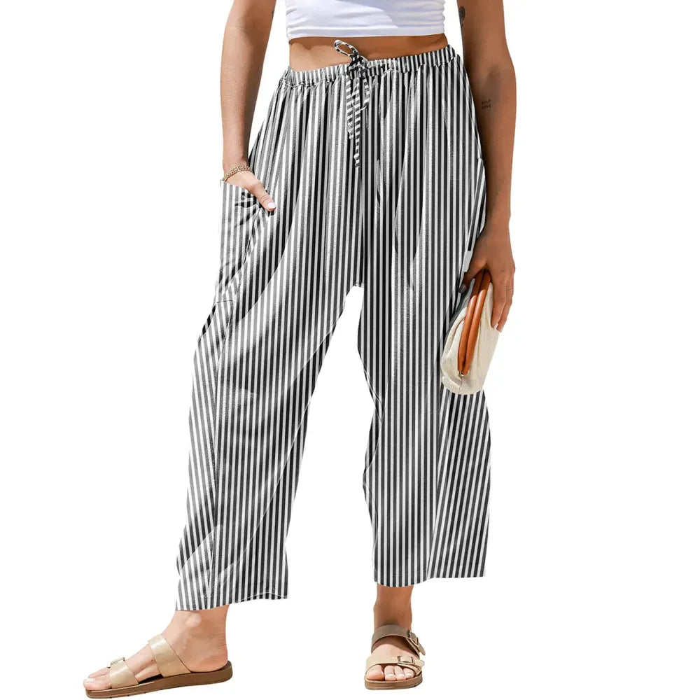 Women‘s Wide Leg Gingham Striped Plaid Pants