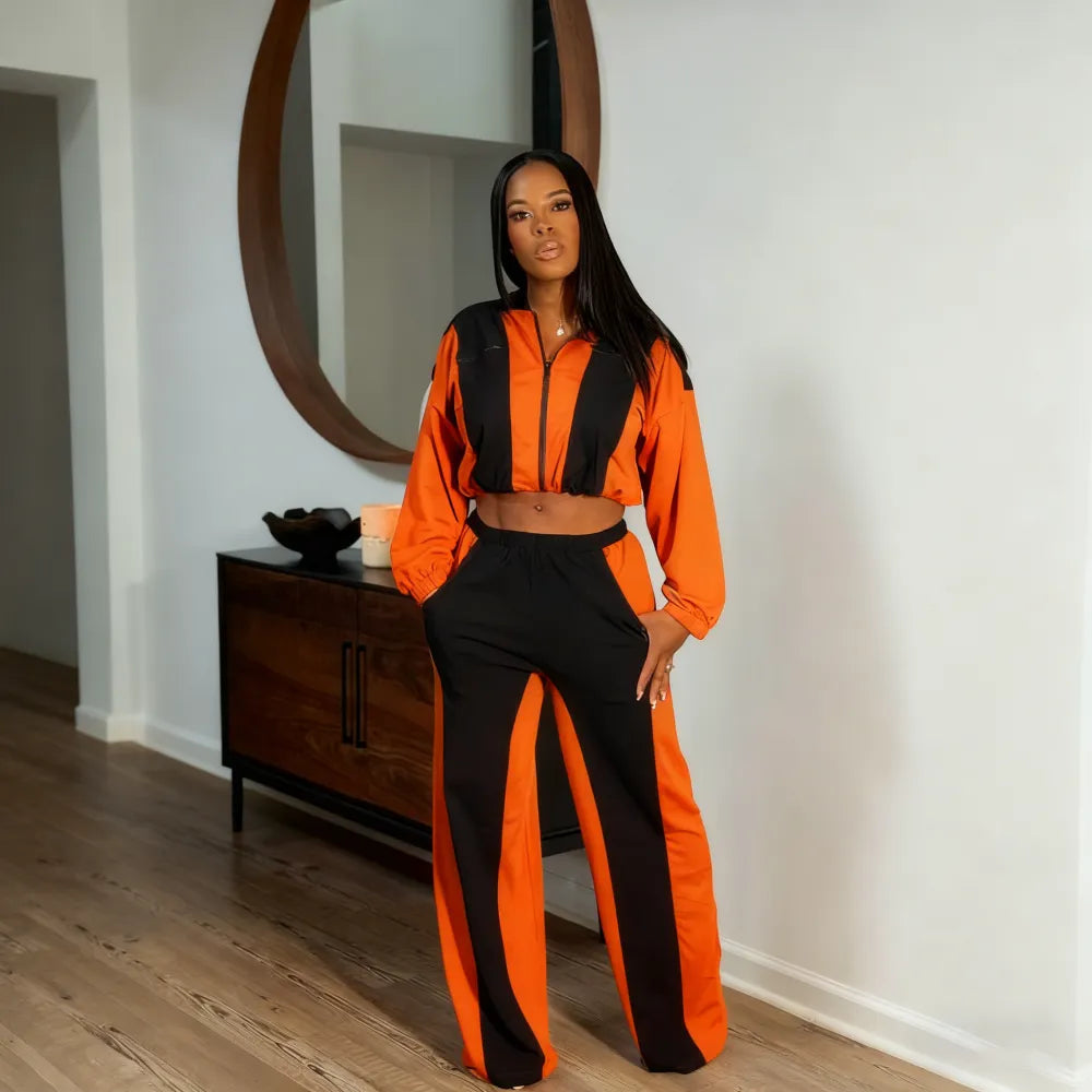 Color block straight pants set