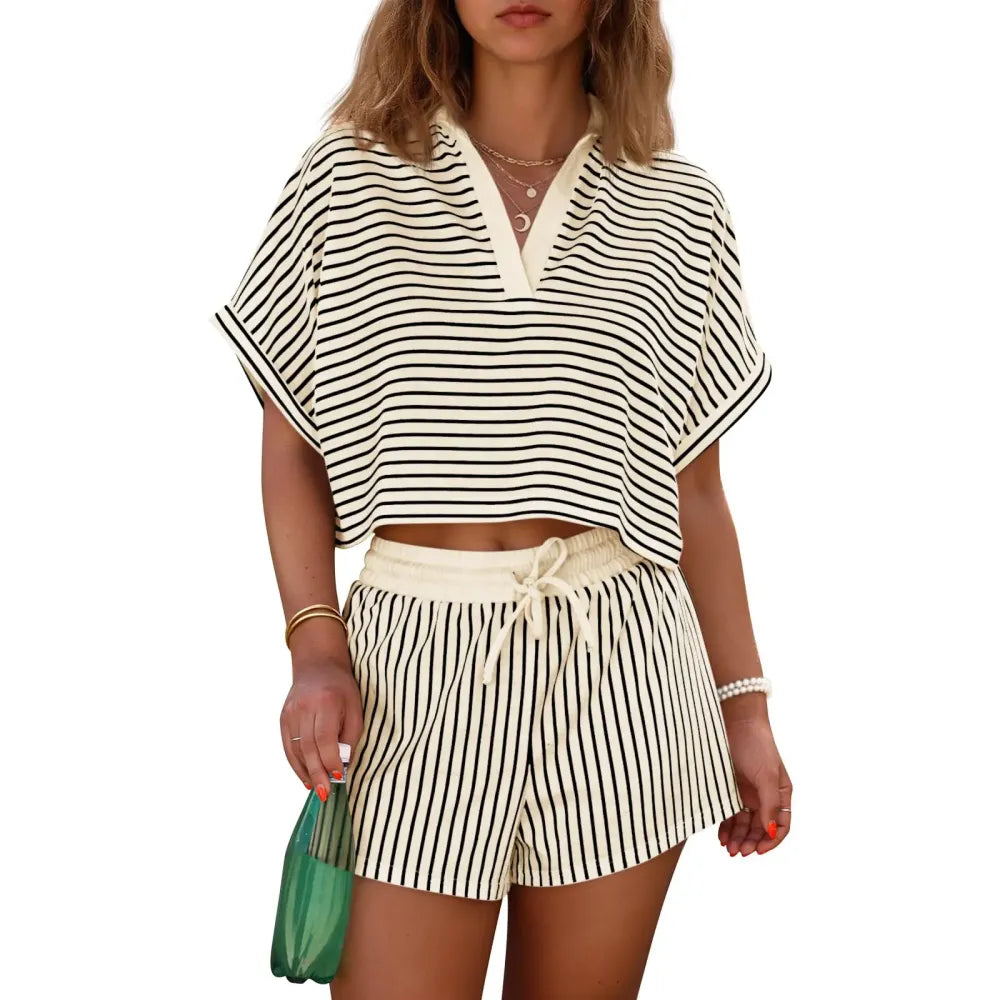 Women's Striped 2 Piece Short Sets
