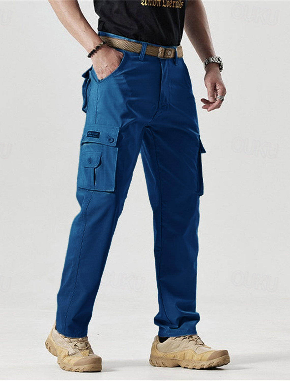 2026 Hot Sale-Men's Solid Color Patched Zipper Fly Cargo Pants