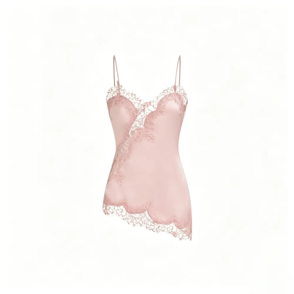 V-neck Floral Lace Lettuce Trim Cami Blouse