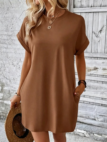 Women's Plain Pocket Batwing Sleeve Tee Dress
