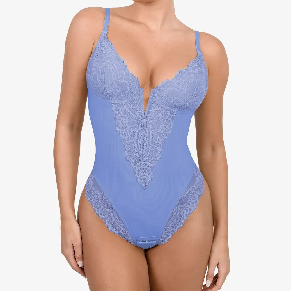Deep-V Neck Lace Bodysuits