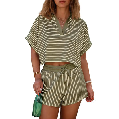 Women‘s Striped 2 Piece Short Sets