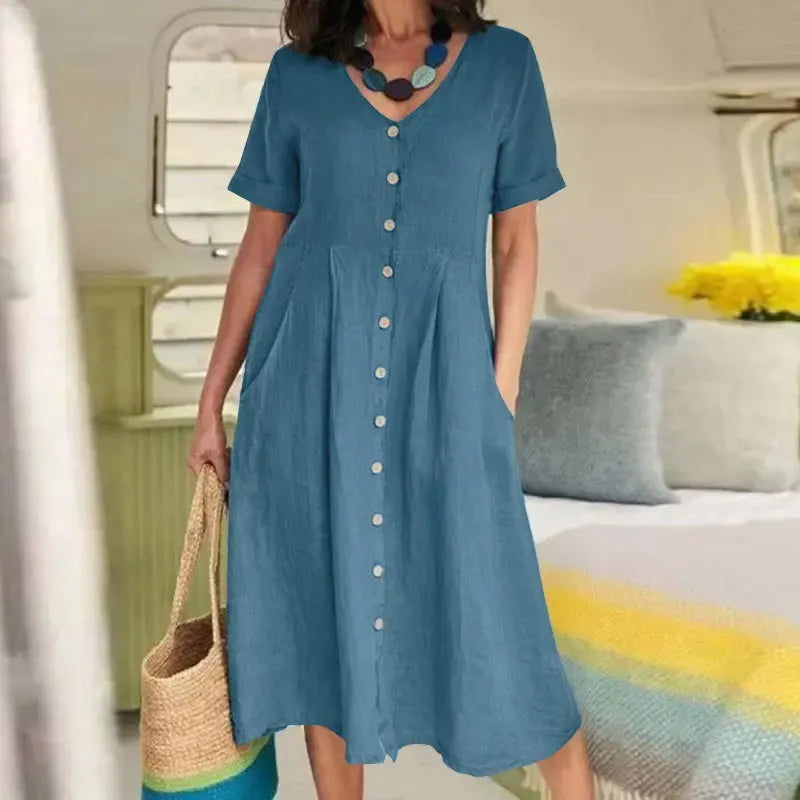 Women's Cotton Linen Midi Dress