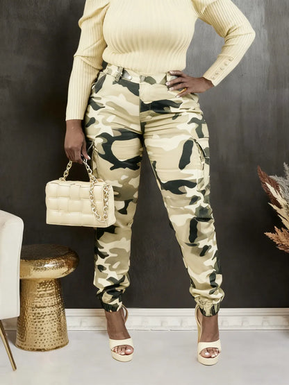 Women's Camo Print Button Fly Cargo Pants