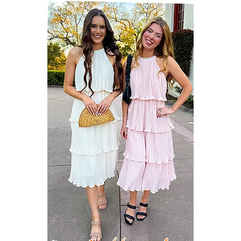 Women's 2026 Summer Sleeveless Chiffon Flowy Midi Dress