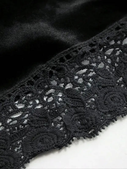 Velvet Lace Patchwork Lantern Sleeve Long Dress