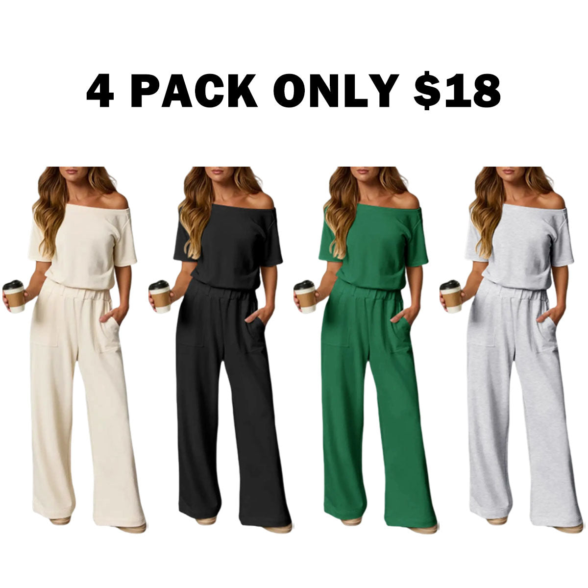 Women's Heather Off-Shoulder Wide Leg Jumpsuit
