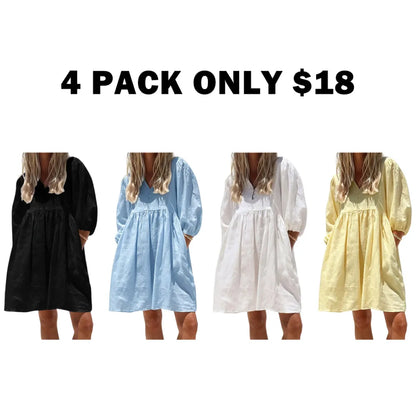 Women's Summer V-Neck Puff-Sleeve Dress