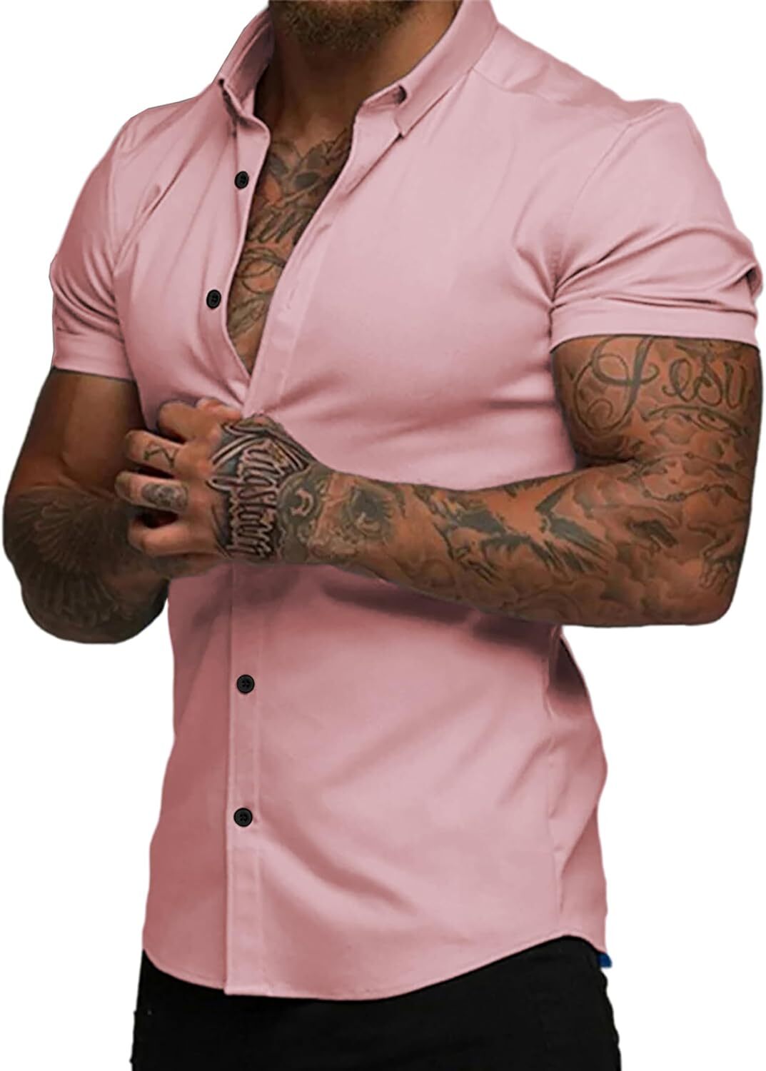 Men's slim fit stretch wrinkle-free button shirt
