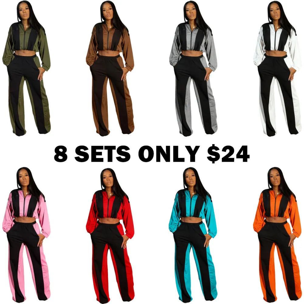 Color block straight pants set
