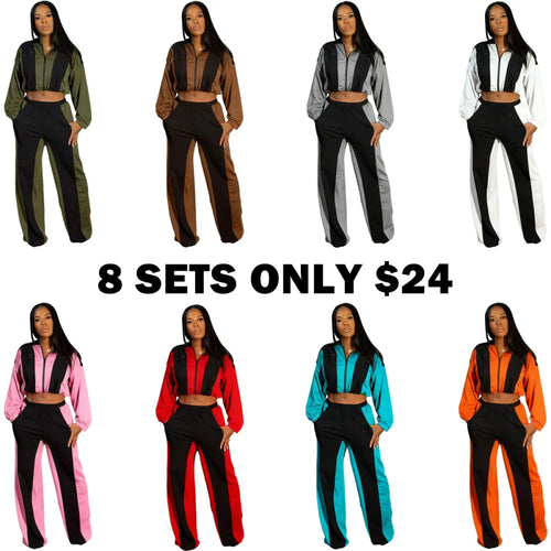 Color block straight pants set