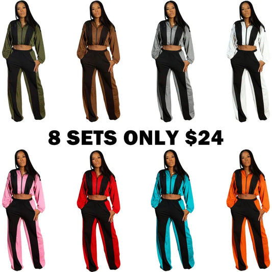 Color block straight pants set