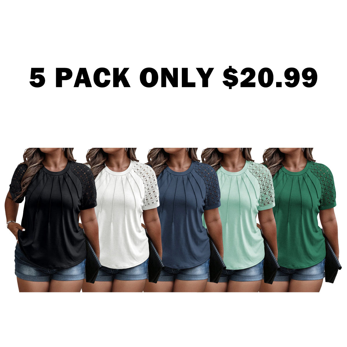 Plus Size Tops for Women Summer Lace Short Sleeve Crewneck