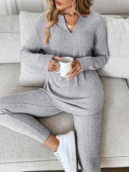 2pcs/Set Women's Plush Rib-Knit Leggings Suit