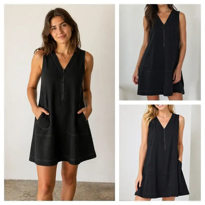 Women's Half-Zip Cotton A-Line Mini Dress