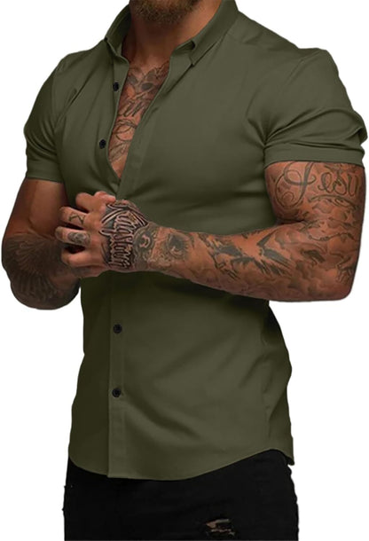 Men's slim fit stretch wrinkle-free button shirt