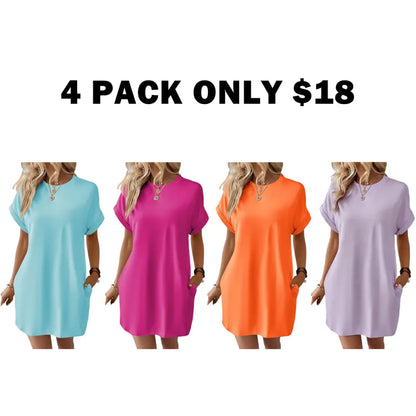 Women's Plain Pocket Batwing Sleeve Tee Dress