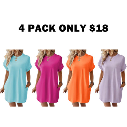 Women's Plain Pocket Batwing Sleeve Tee Dress