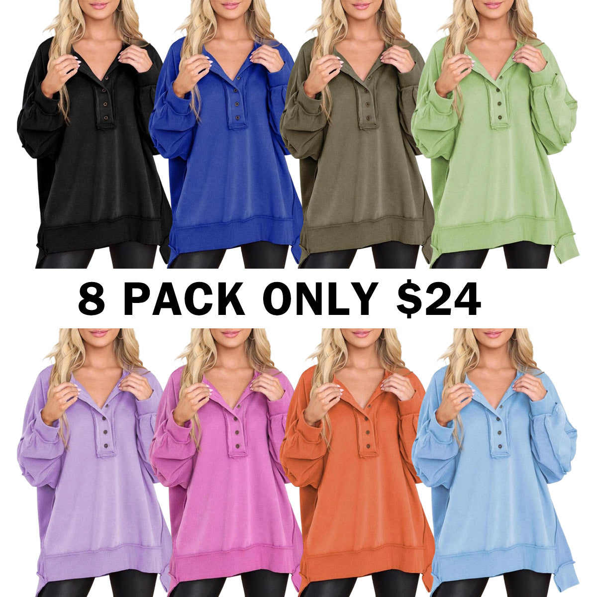 Women's Oversized Button Henley Sweatshirts