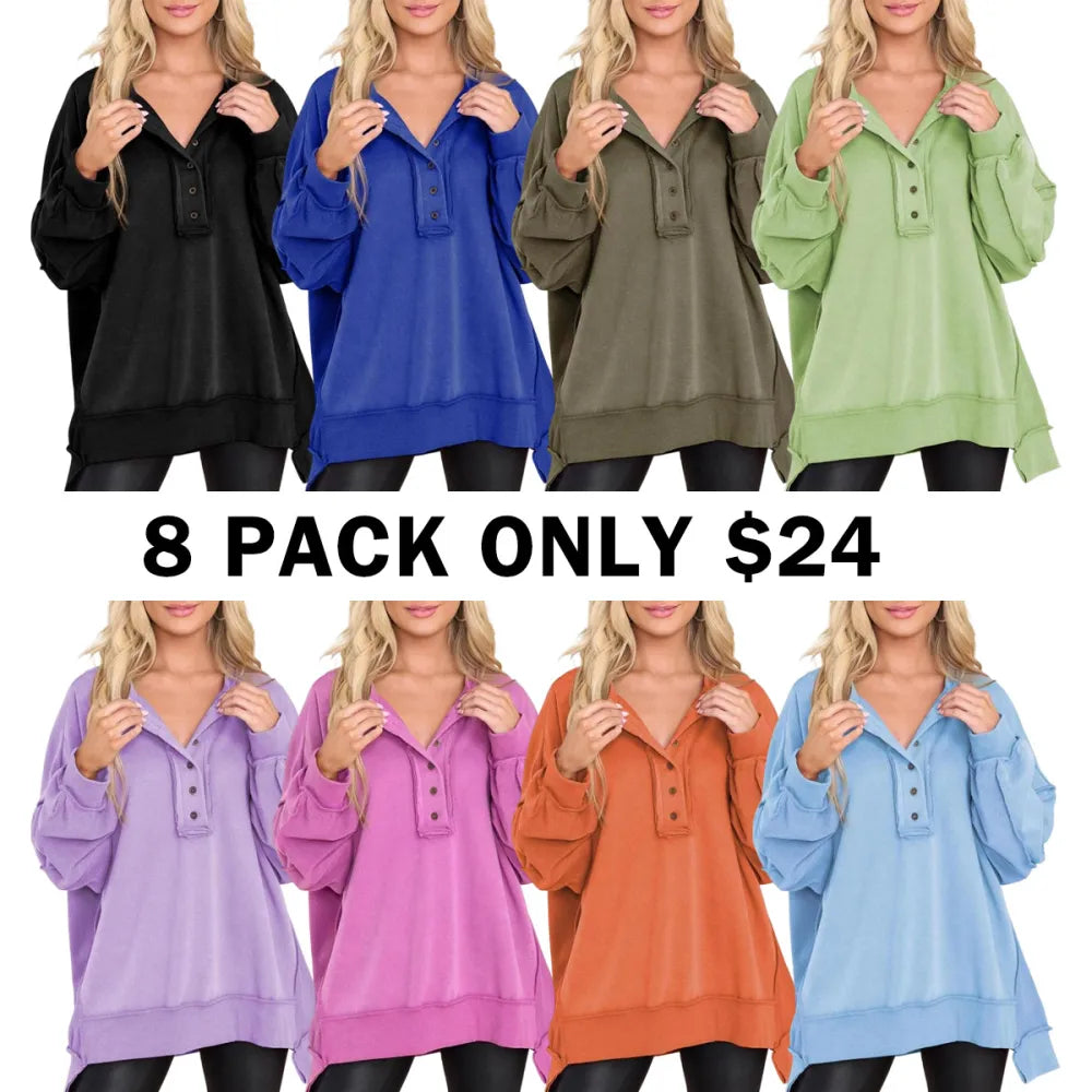 Women's Oversized Button Henley Sweatshirts