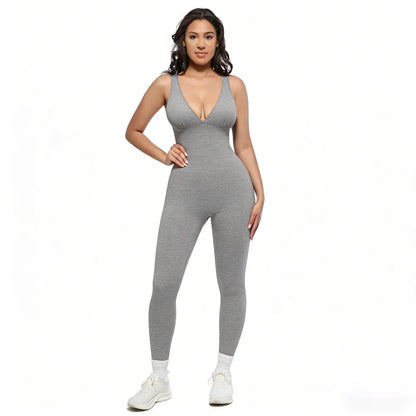 Deep V High-Waisted Tummy Control Jumpsuit