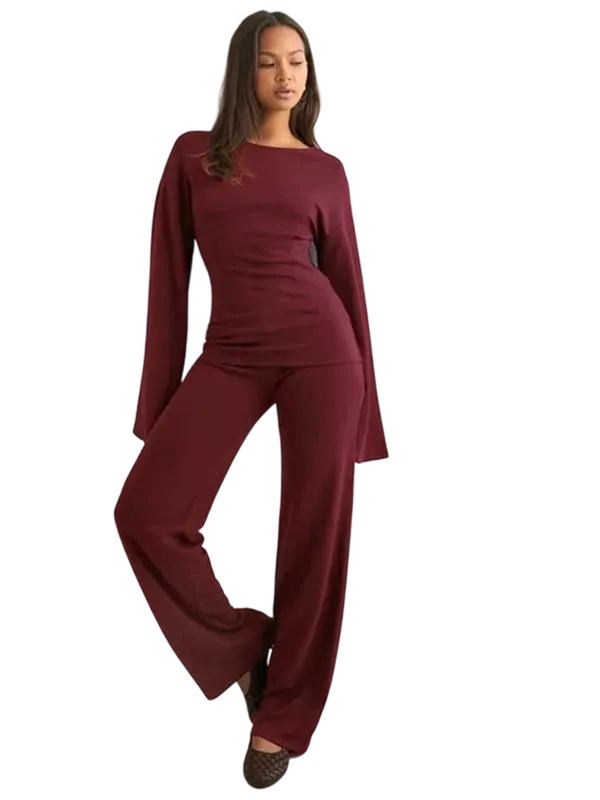 Long Sleeve Top & Straight Leg Pants Set