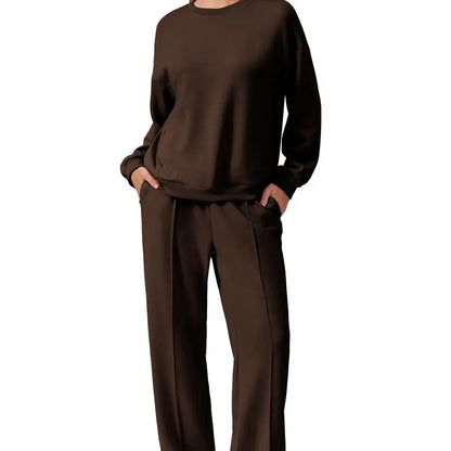 2-Piece Long Sleeve Sweatshirt Drawstring Straight Leg Pants
