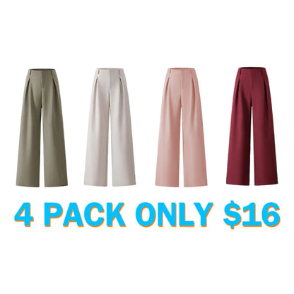 Women's Solid Color Plicated Pocket Wide Leg Pants